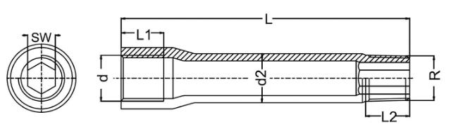 Allonge mâle conique BSPT/femelle cylindrique BSPP avec 6 pans interne